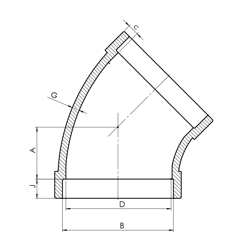 170102-1d Elbows, socket weld ends, 45° - Drawing