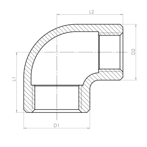 Elbow reducing, FF, 90° - Drawing