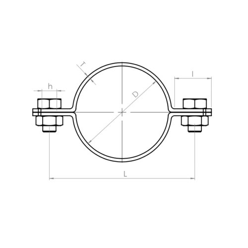 Tube clamp, Saddle type (with bolts and nuts) - Drawing