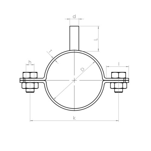 Pipe clip with round bar, saddle type - Drawing