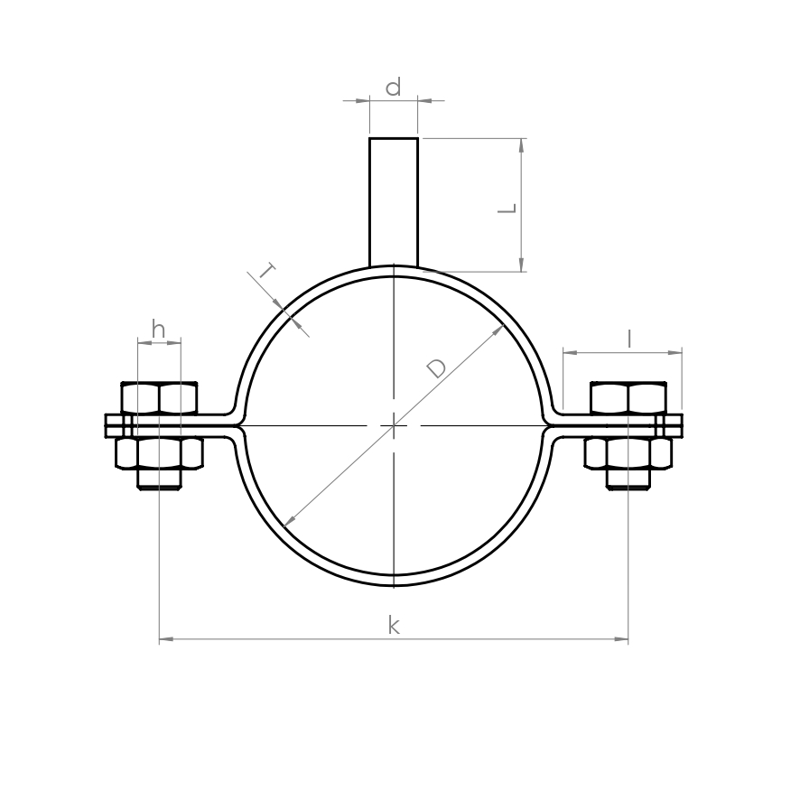 170301-4d Pipe clip with round bar, saddle type - Drawing
