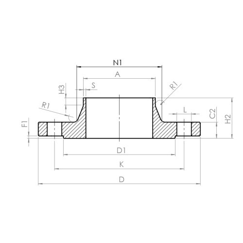 Welding neck flange, EN, type 11B - Drawing